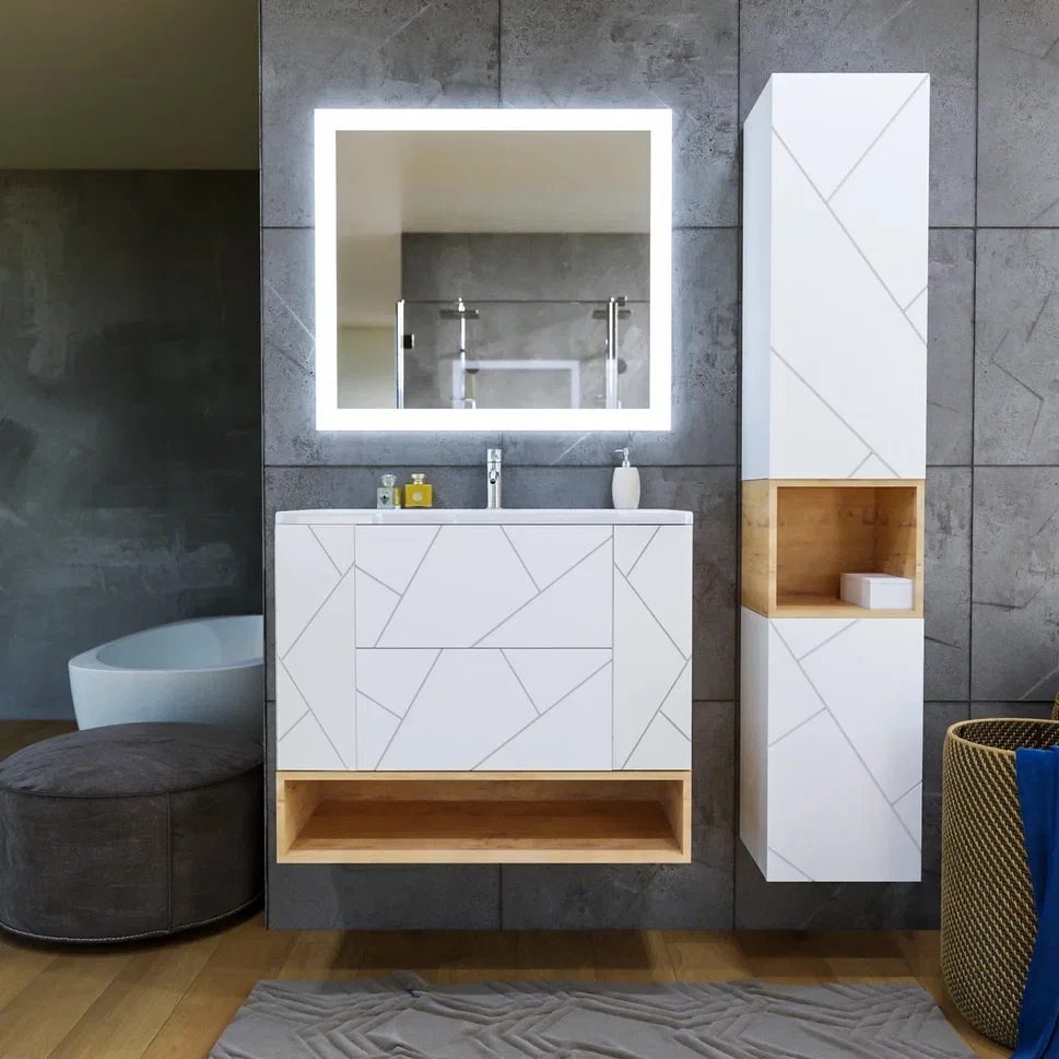 Тумба под раковину Бриклаер Кристалл 90 белая матовая  4627125415975 - 2