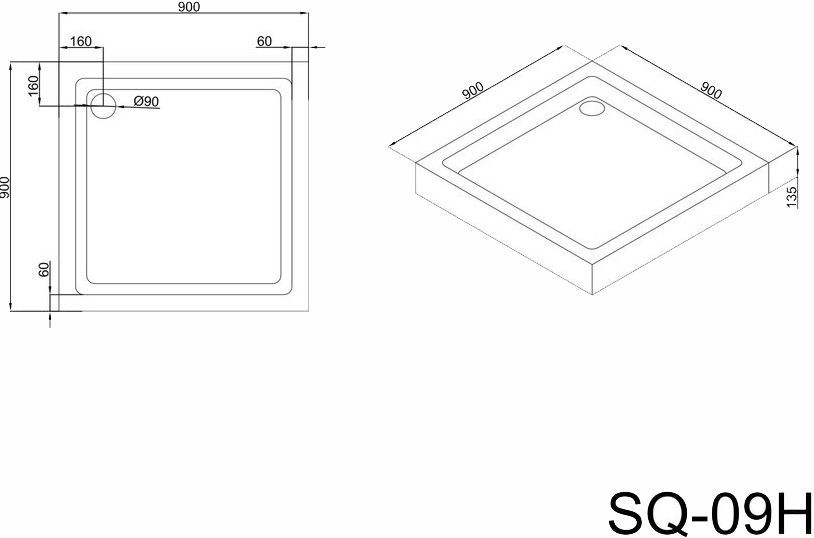Поддон для душа Black&White Stellar Wind SQ-09H 09HSQ00 - 3