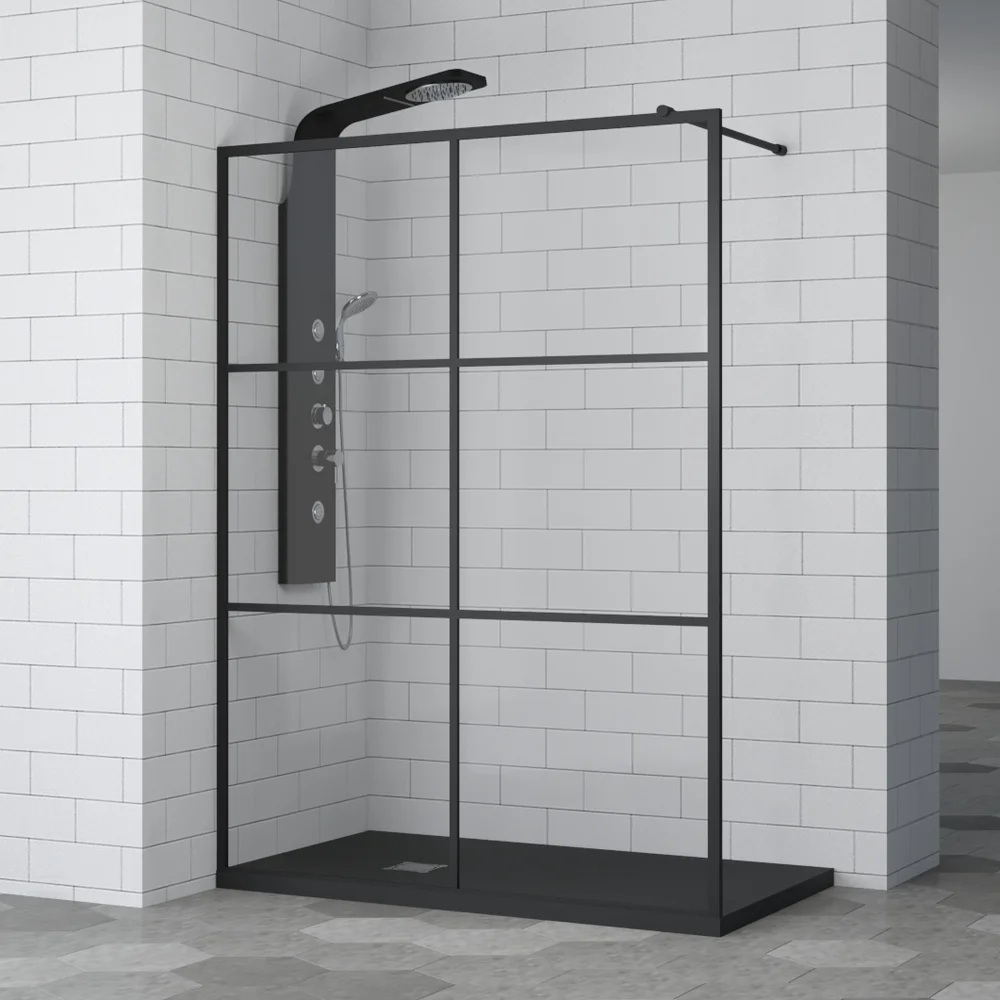 Душевая перегородка RGW Walk In WA-011B 100х200 профиль черный стекло прозрачное с рисунком 35101100-84 - 0