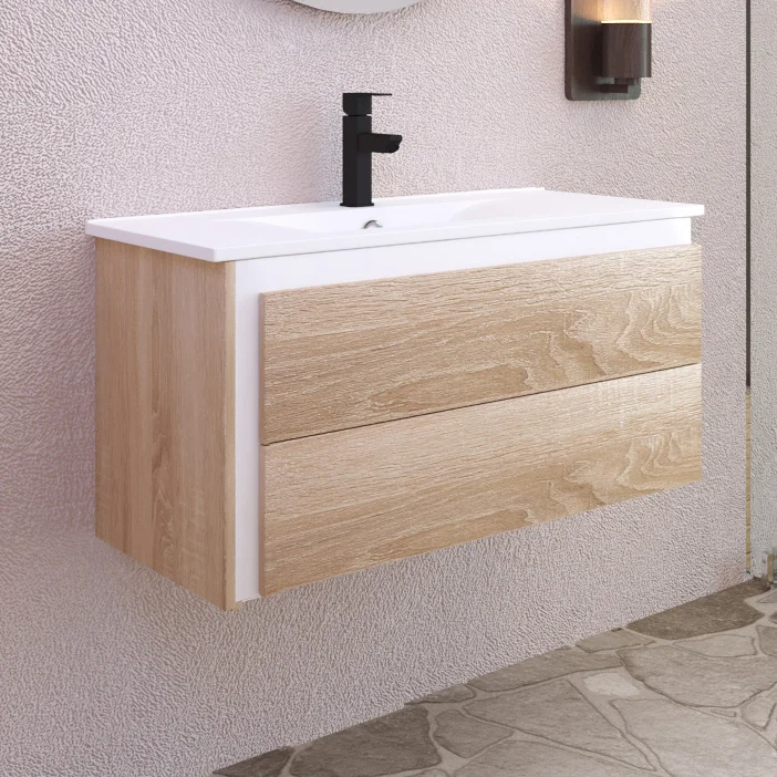 Тумба под раковину Sanvit Линк 100 светлое дерево - белый глянец klink100 - 0