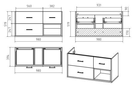Тумба с раковиной Misty Фетта 100 белая - темное дерево УТ000011546 - 2