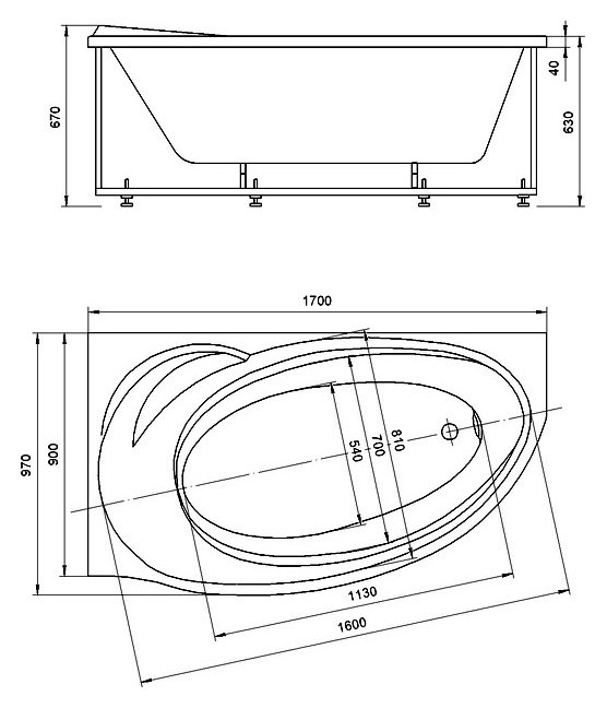 Акриловая ванна Aquatek Бетта 170x95 см (Бетта-170_SX) BET170-0000083 - 5