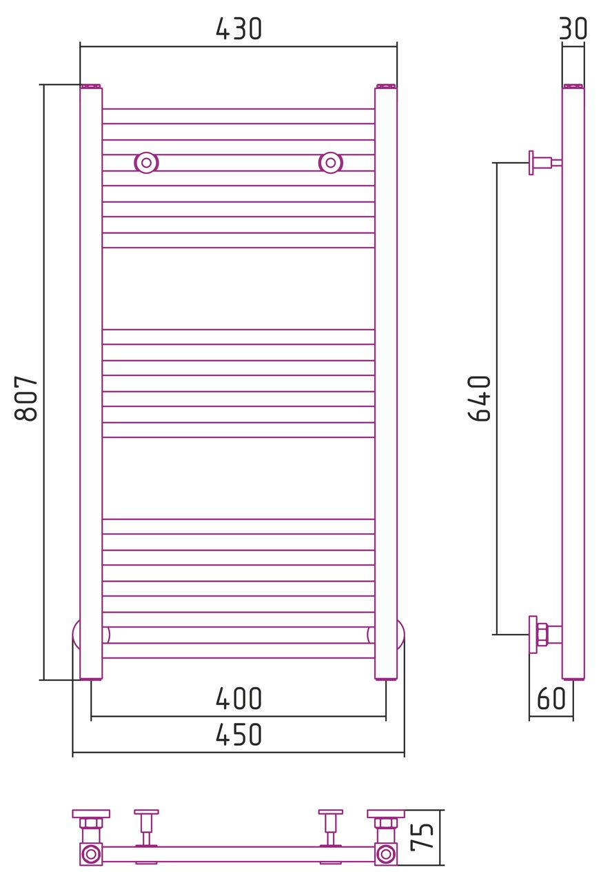 Полотенцесушитель водяной ДР МОДУС 800х400 (Без покрытия) 00-0250-8040 - 2