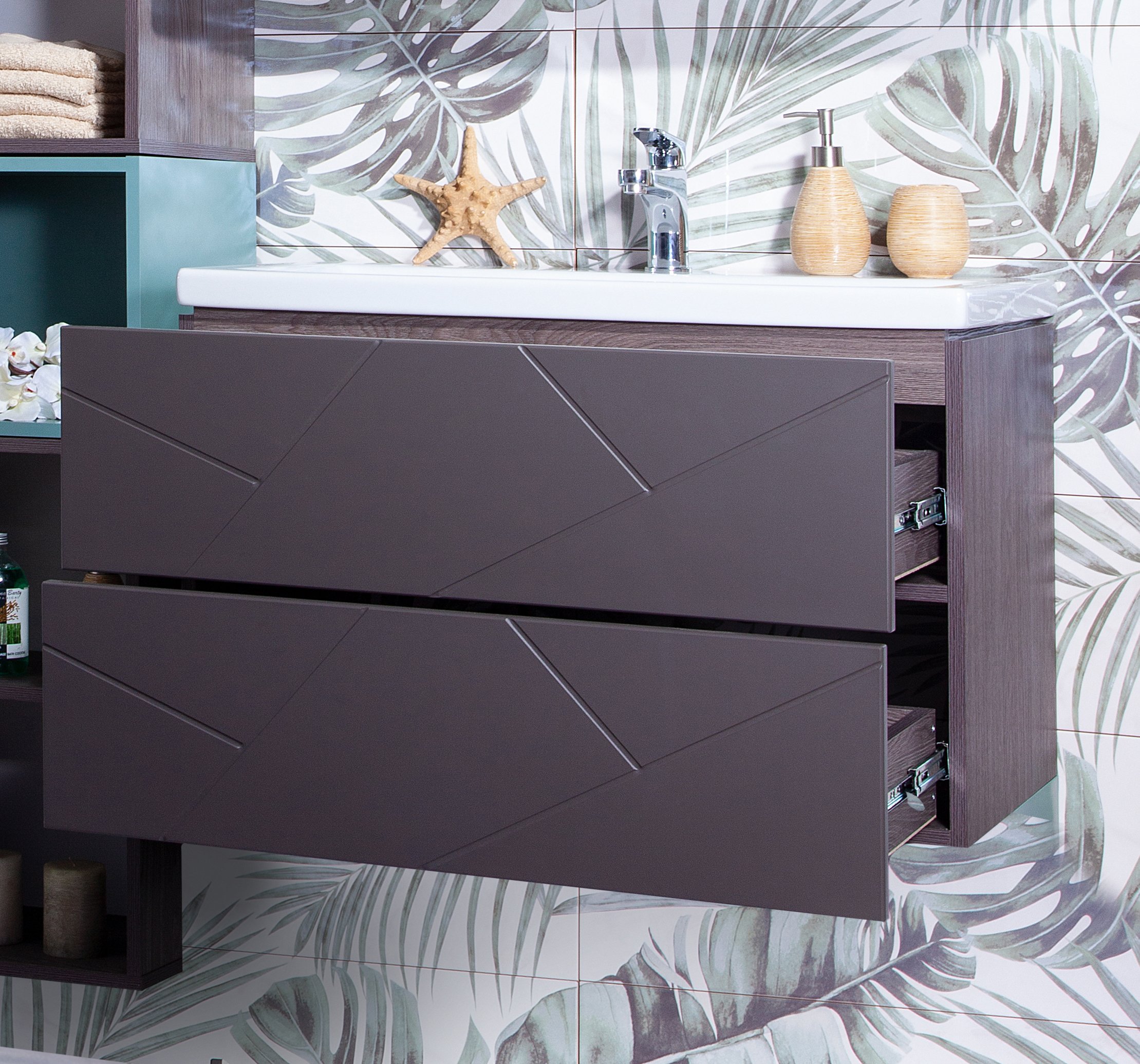 Тумба с раковиной Бриклаер Кристалл 80 софт графит - 6