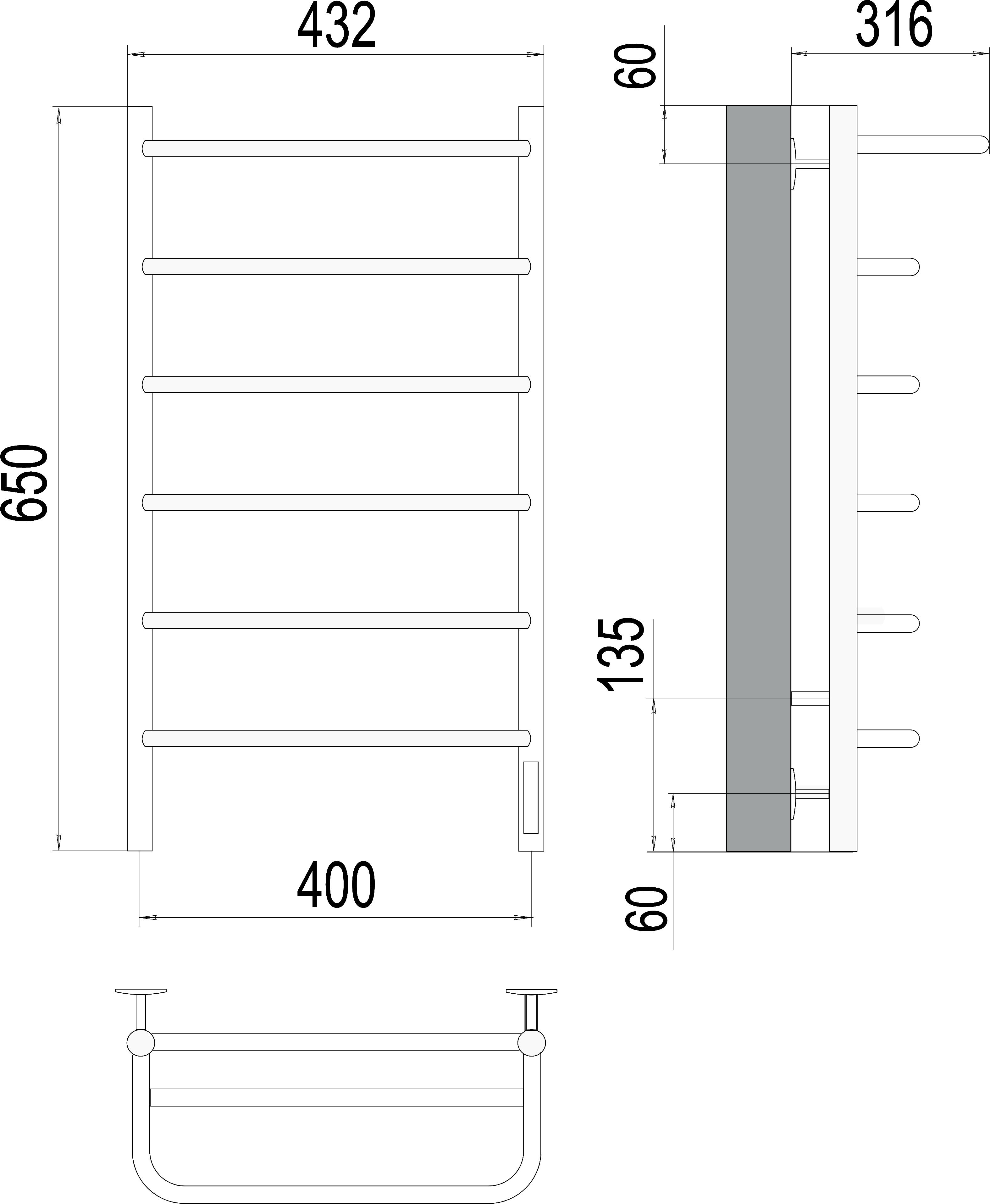 Электрический полотенцесушитель Terminus Полка П6 400х650 с полкой Хром 4670078531421 - 2