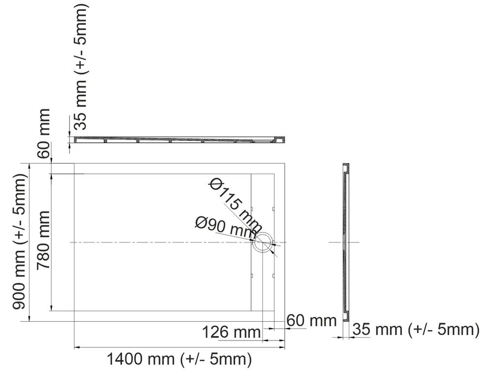 Поддон для душа Wasserkraft Wiese 140x90 серый матовый 84T36 - 2
