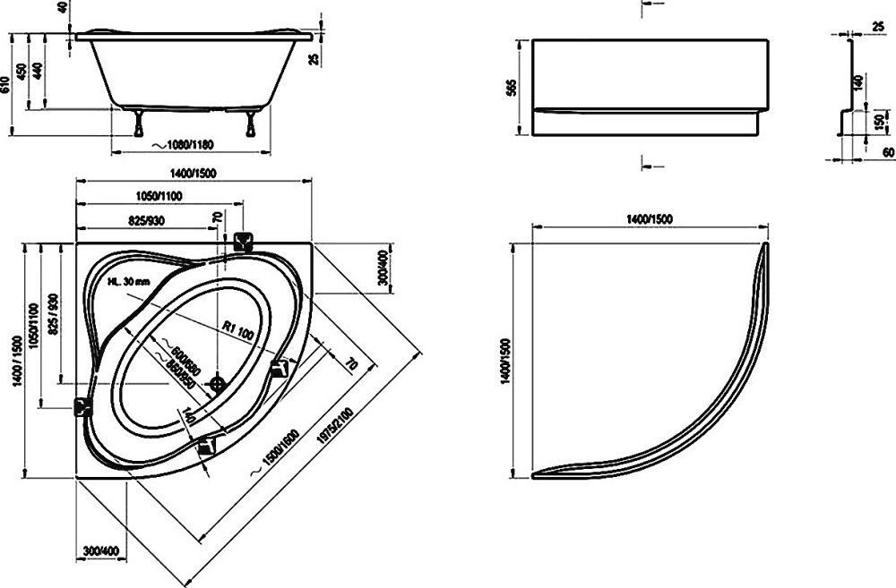 Акриловая ванна Ravak New Day 150x150 см  C661000000 - 1