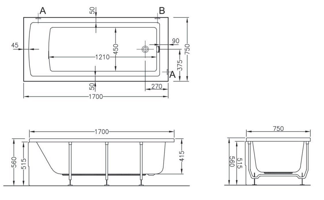 Акриловая ванна Vitra Neon 170x75 см  52280001000 - 1