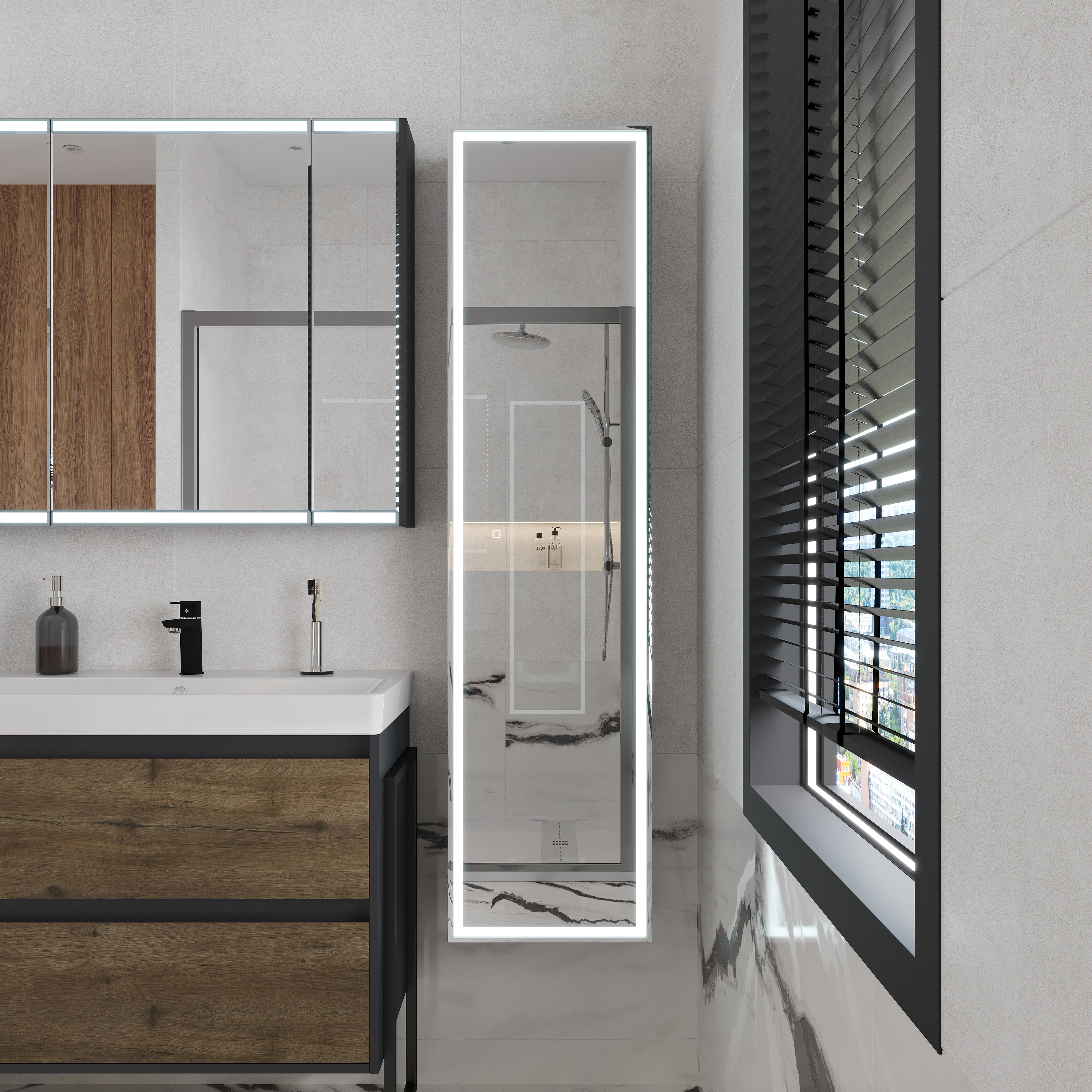 Шкаф-пенал с зеркалом STWORKI Кронборг МВК077 40, с подсветкой, черный - 6