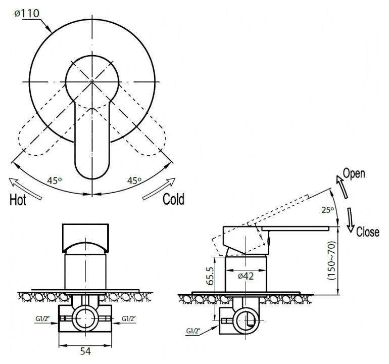 Смеситель Cezares Laconico C DI 01 С ВНУТРЕННЕЙ ЧАСТЬЮ, для душа LACONICO-C-DI-01 - 1