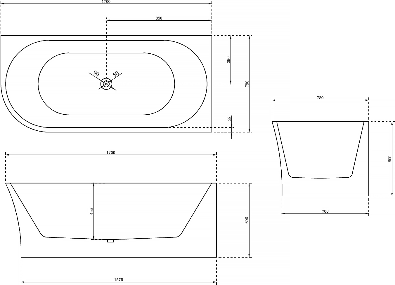 Акриловая ванна Abber AB9257-1.7 R - 2