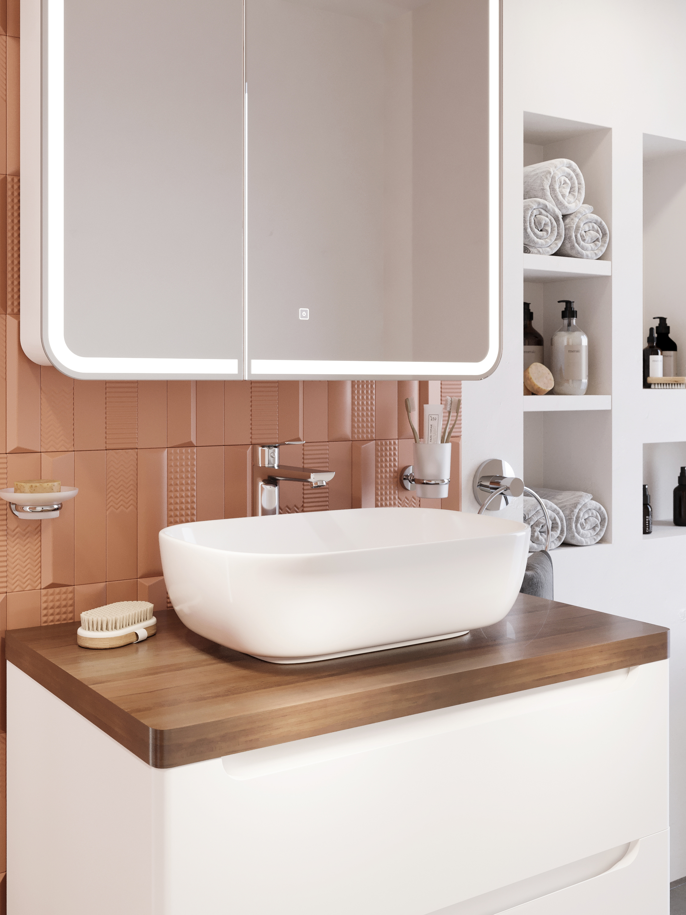 Мебель для ванной STWORKI Берген 80 белая с темной столешницей, раковина Moduo 50 Square 549488 - 3