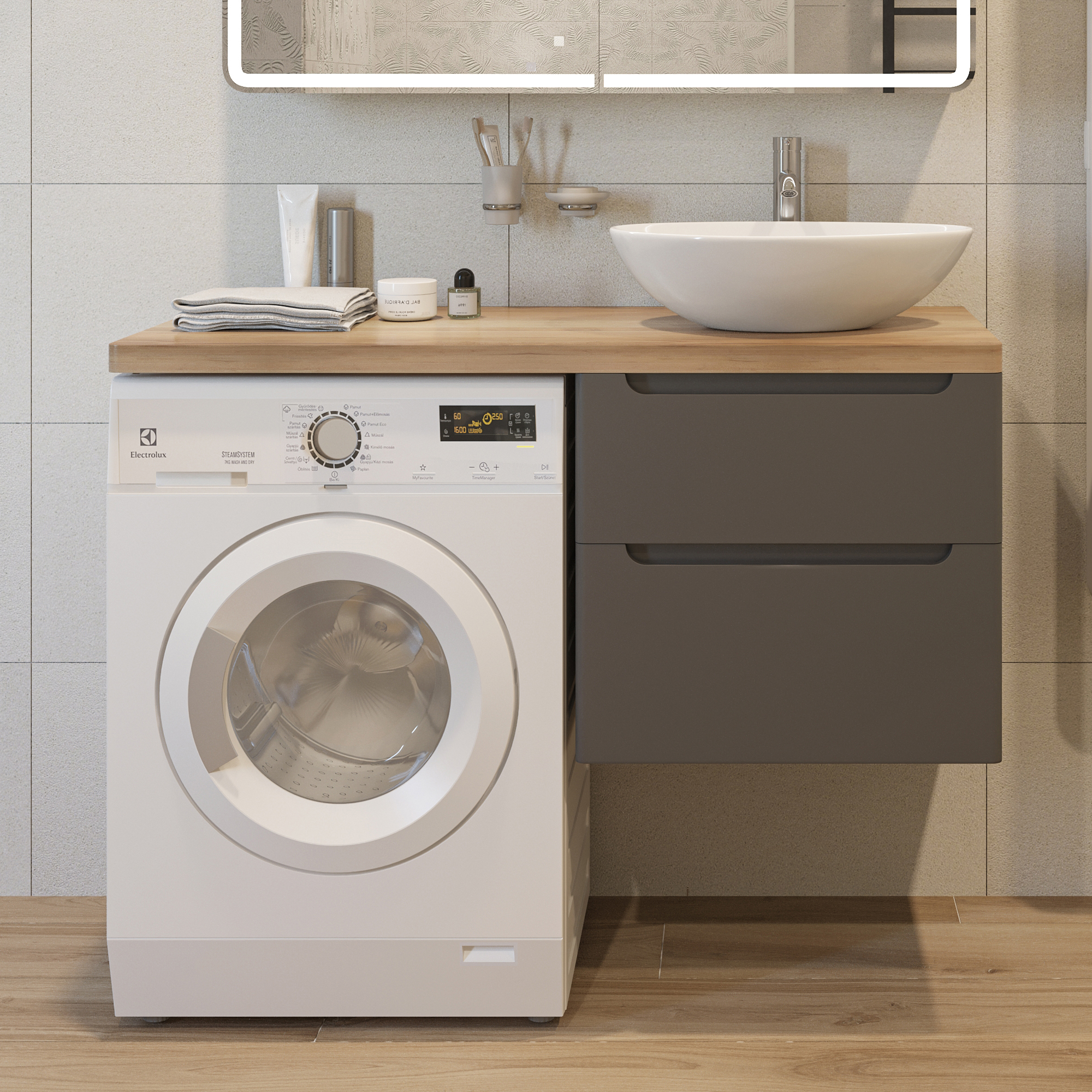 Тумба с раковиной STWORKI Берген 60 серая со светлой столешницей 122, Moduo 55 Leaf, L 549670 - 0