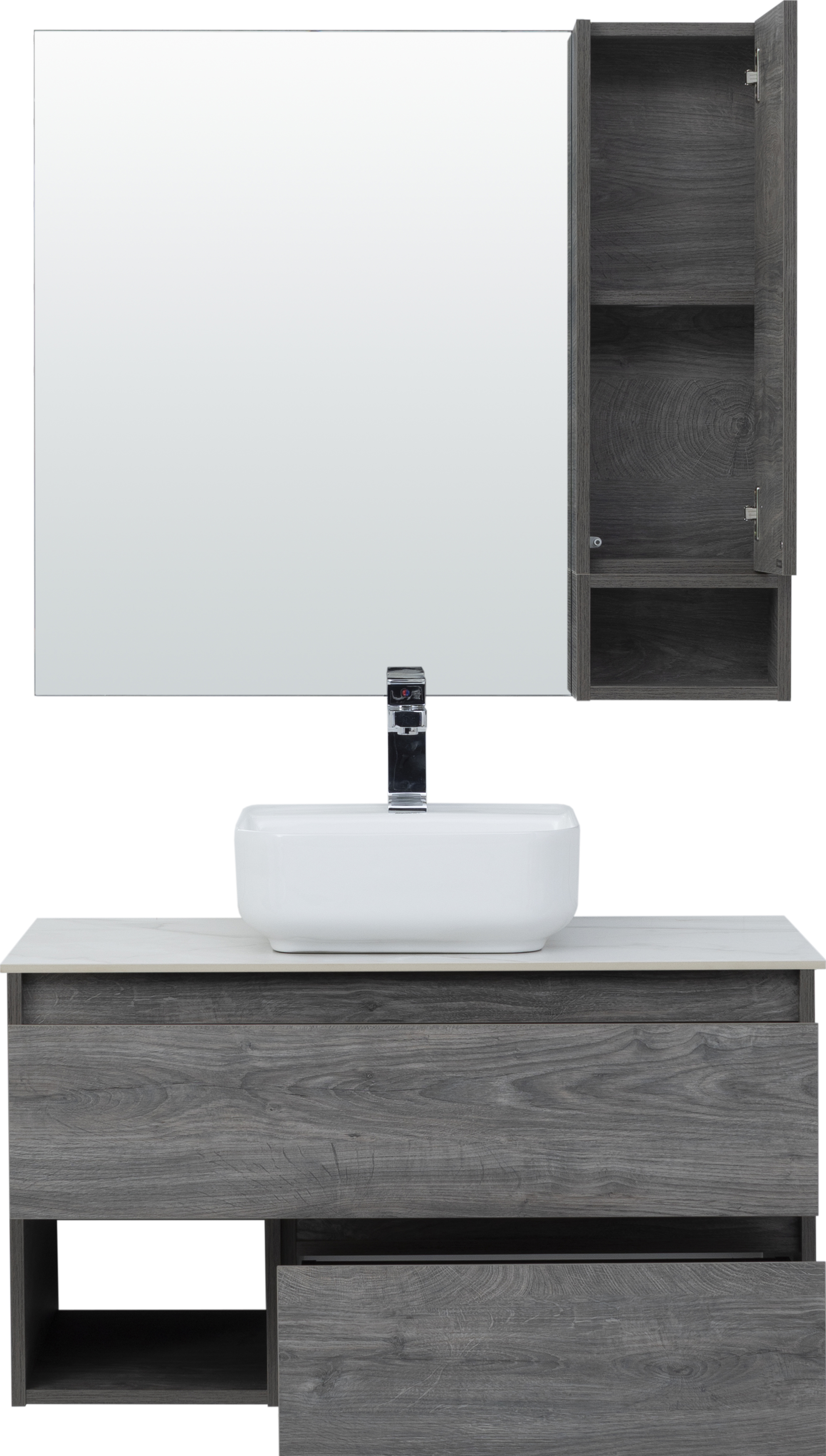 Мебель для ванной STWORKI Карлстад 90 дуб рошелье, монте тиберио, в стиле лофт, серая, подвесная (комплект, гарнитур) 425502 - 9