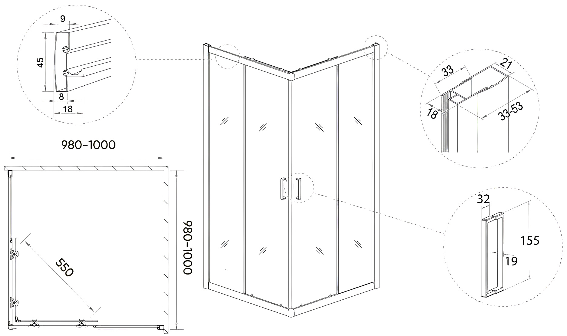 Душевой уголок Veconi Rovigo 100х100, хром  RV11-100-01-C5 - 2