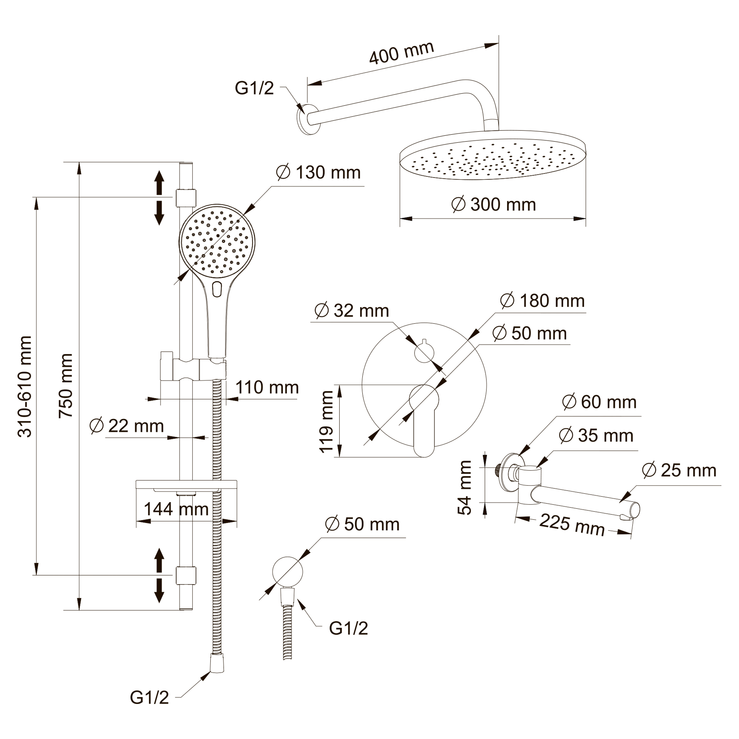 Swedbe Platta Душевой комплект со встроен.смесит. (с монтаж.боксом), верхн.душ. и повор.изливом 5542 - 4