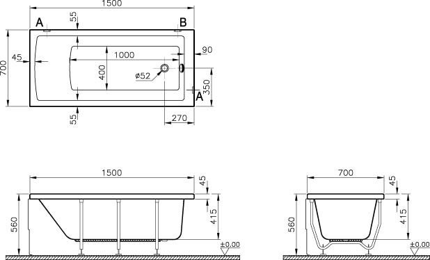 Акриловая ванна Vitra Neon 150x70 см  52510001000 - 1
