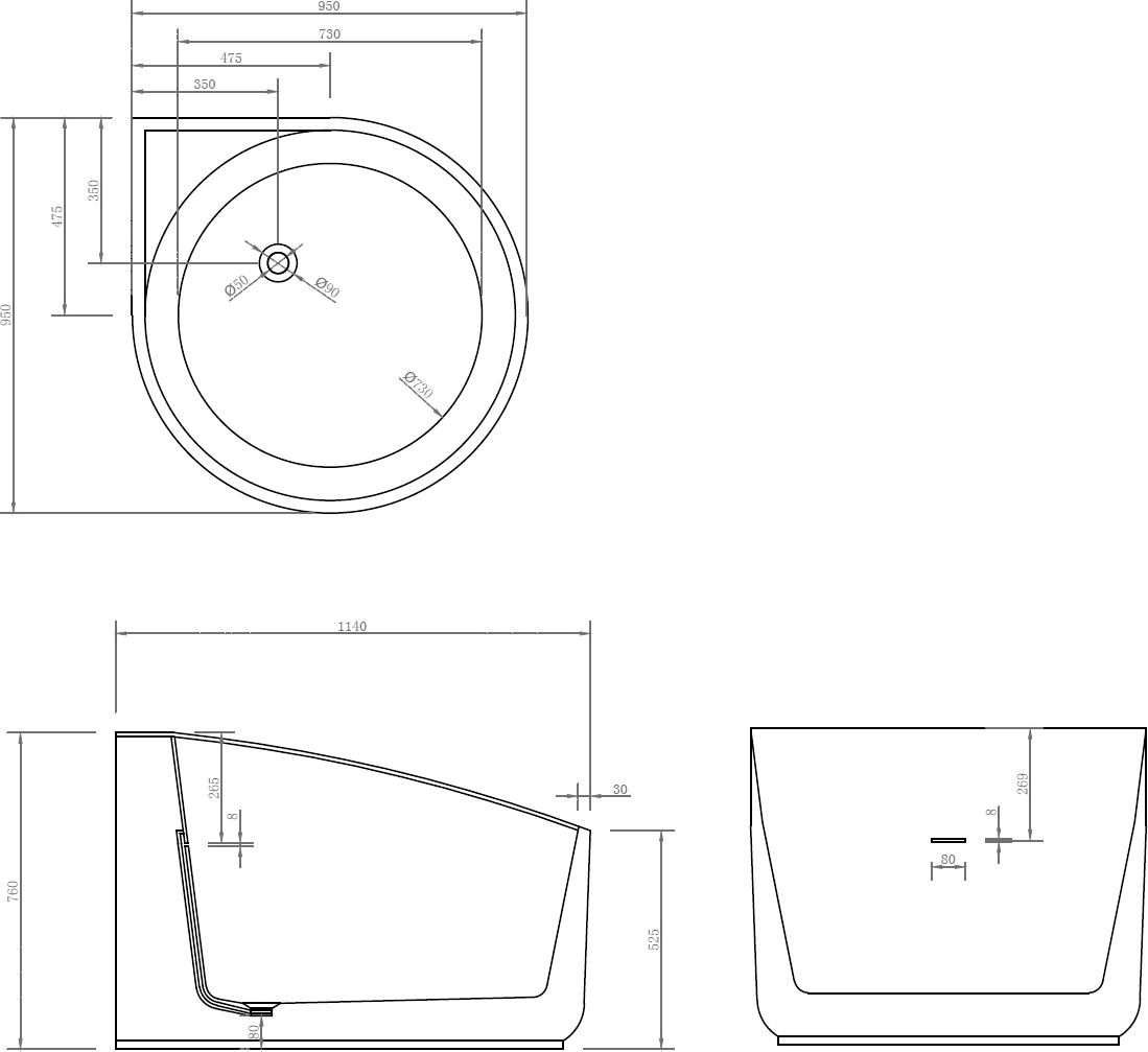 Акриловая ванна Abber AB9305 95x95 - 3