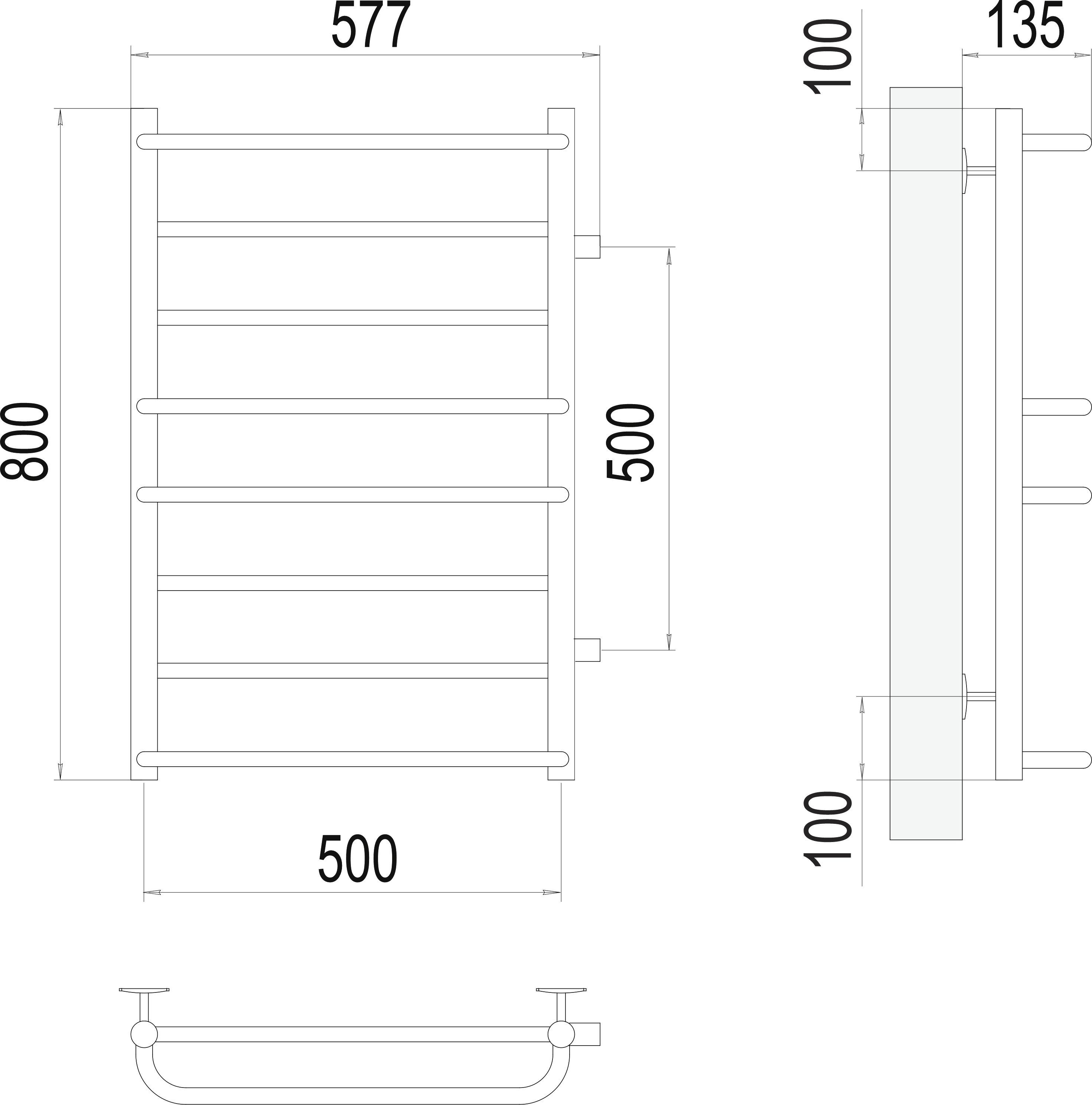 Водяной полотенцесушитель Terminus Евромикс П8 500x800 Хром боковое подключение 4670078530158 - 2