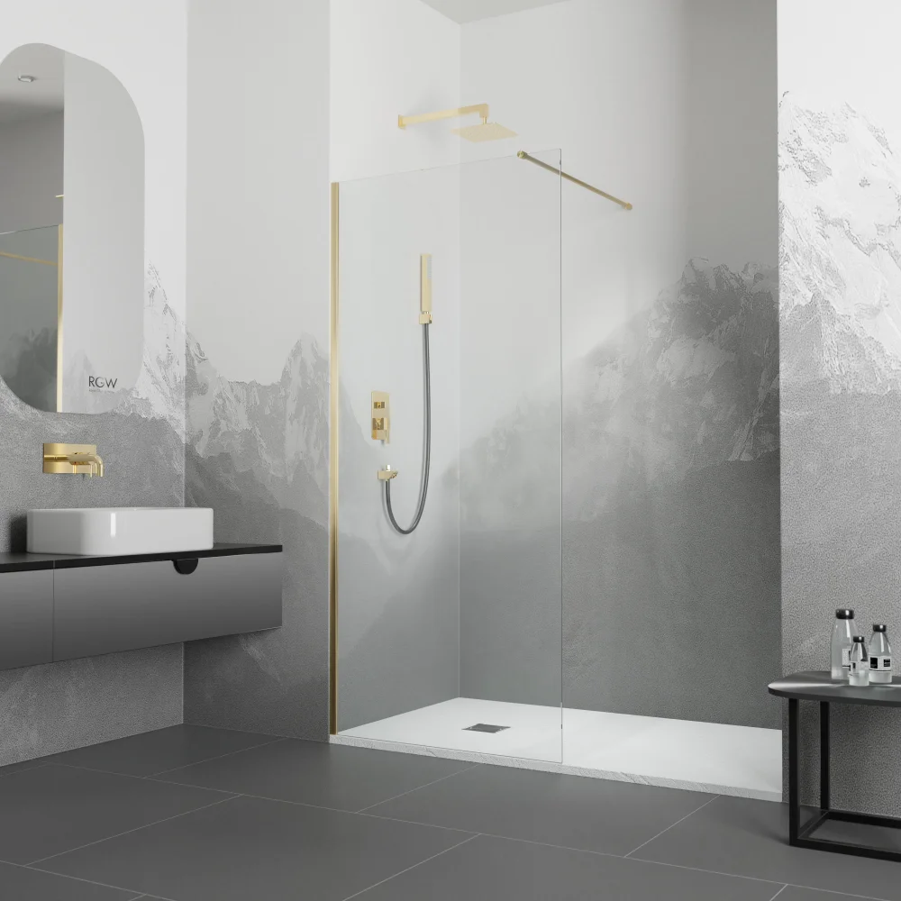 Душевая перегородка RGW Walk In WA-10G 90х195 профиль золото стекло прозрачное 02101009-16 - 1