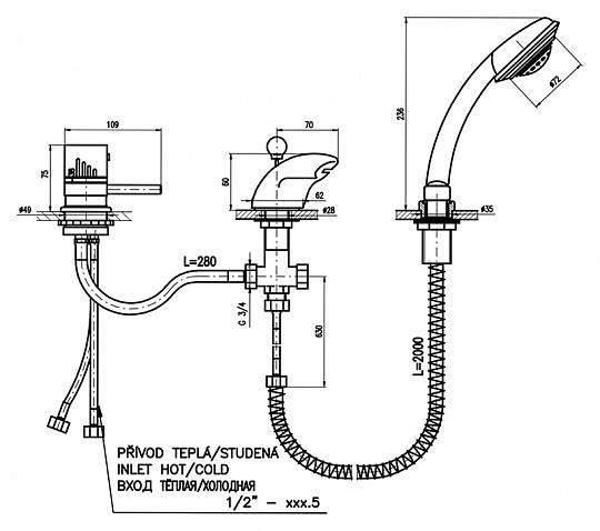 Смеситель на борт ванны термостатический Rav Slezak Dunaj золото DT270.5SZ - 1