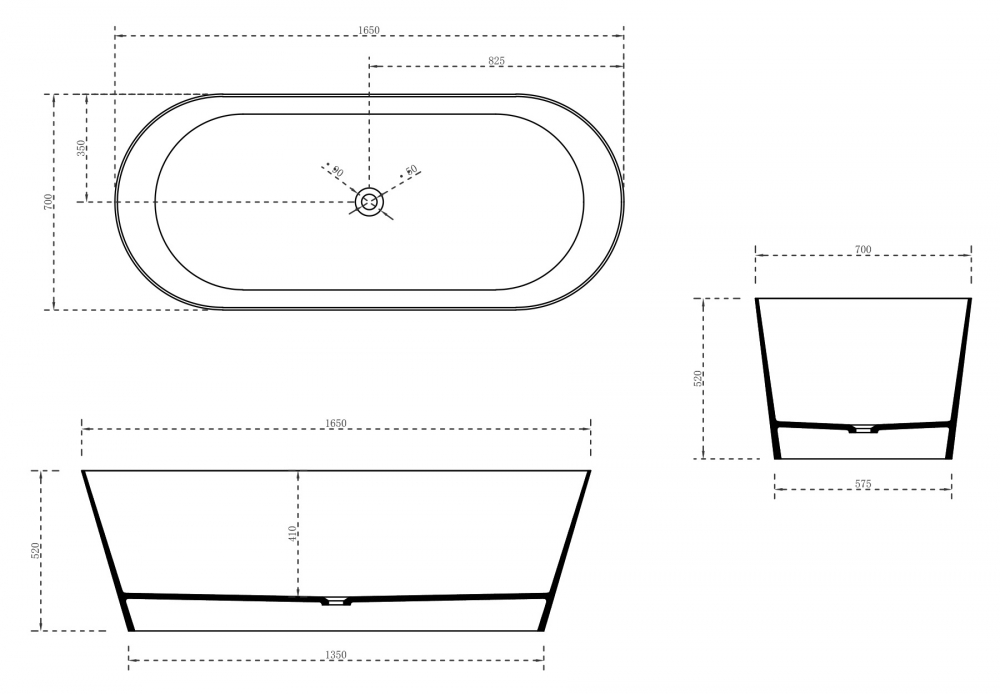 Ванна иВанна из искусственного камня Abber Stein 165х70 белый матовый AS9622 - 7