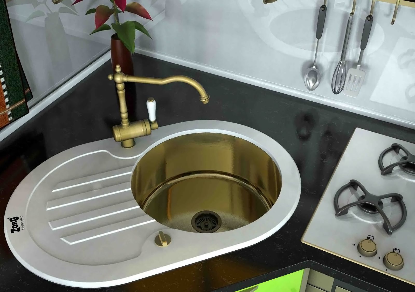 Мойка кухонная Zorg Inox Glass GL-7851-OV-WHITE-BRONZE белое стекло - 1