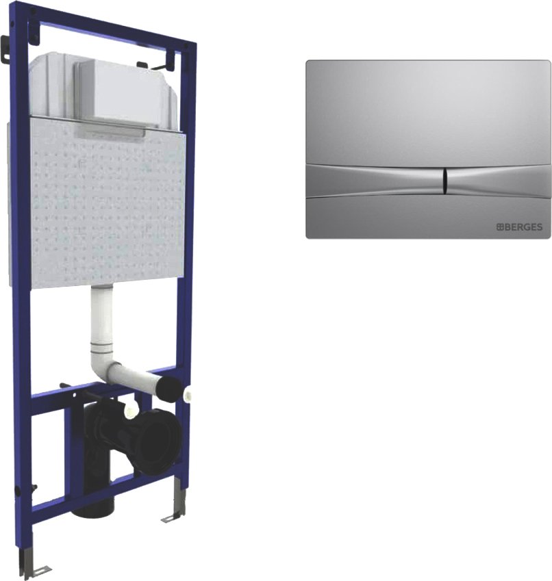 Система инсталляции для унитазов Berges Wasserhaus Novum с кнопкой смыва, матовый хром 040252 - 0