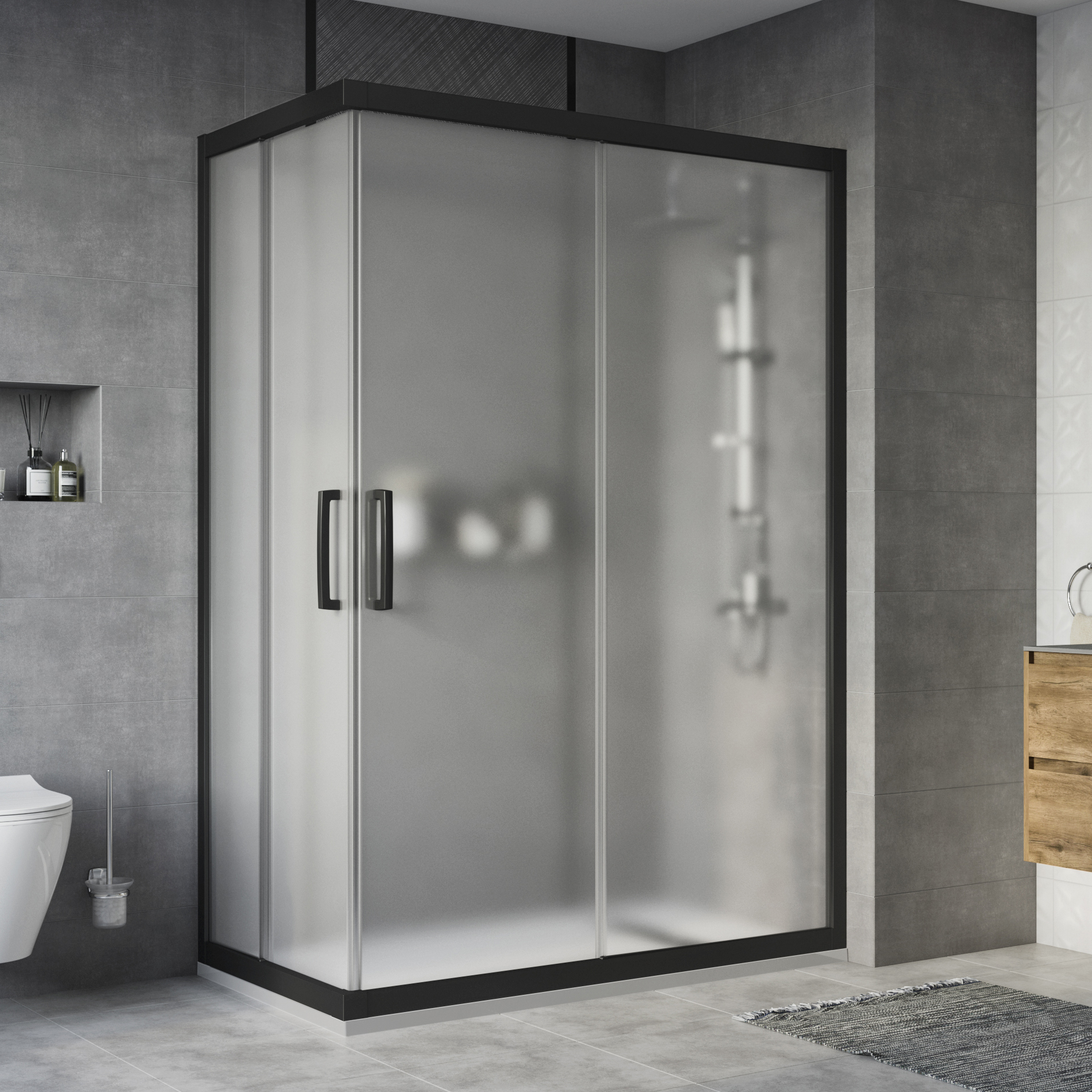 Душевой уголок STWORKI Карлстад DE019RC80140200 140x80 см профиль черный матовый, стекло матовое 3GW132TTKK000 - 0