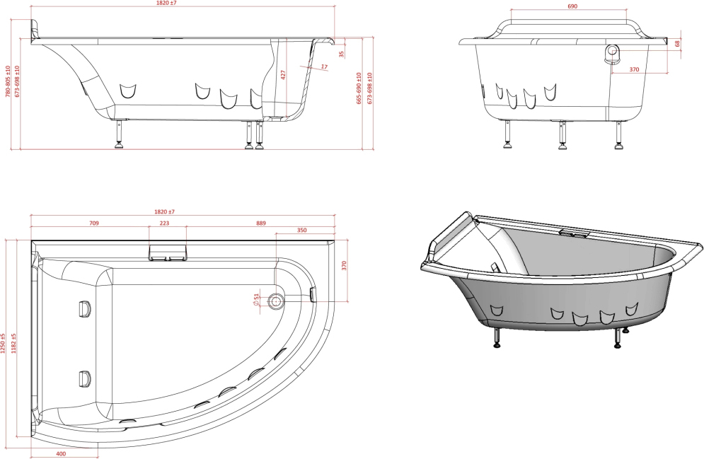 Ванна из искусственного камня Астра-Форм Анастасия 182x125 L 1010025 - 4