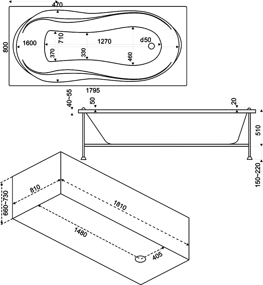 Акриловая ванна Bas Ямайка 180x80 см В 00044 - 5