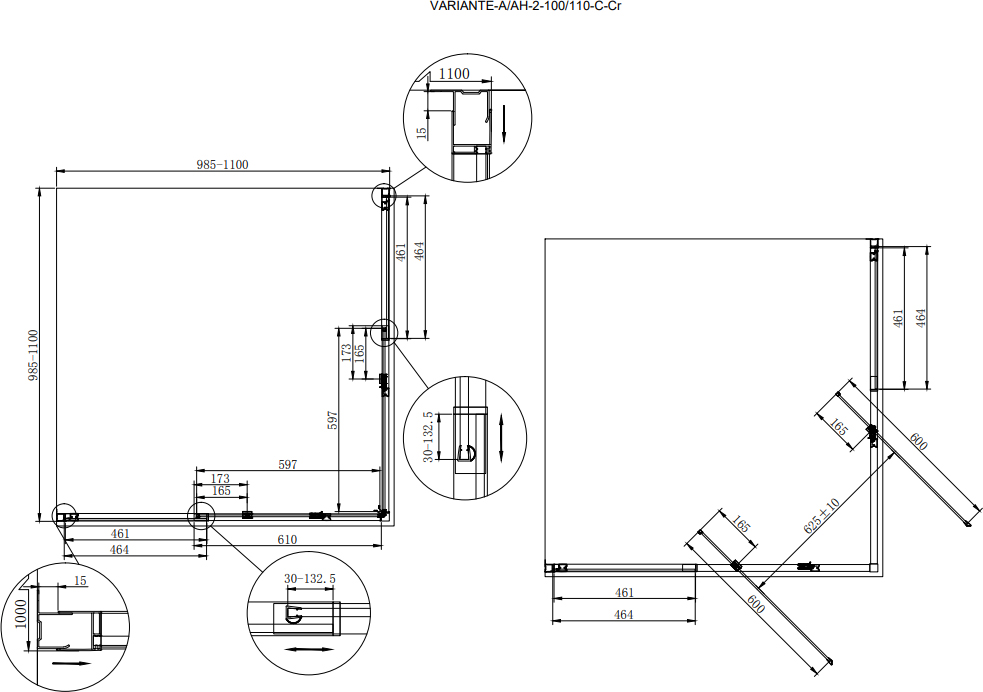 Душевой уголок Cezares Variante A/AH-2 100/110 C Cr VARIANTE-A/AH-2-100/110-C-Cr - 1
