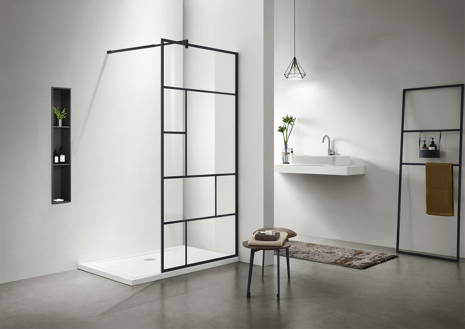 AQ WIW Print 10020BL Душевая перегородка Walk in, с держателем 1000x2000, профиль черный матовый, стекло прозрачное с черным принтом - 0