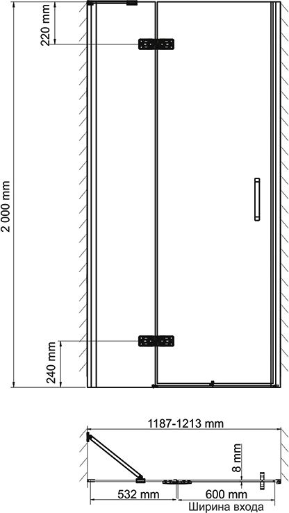 Душевая дверь в нишу Wasserkraft Aller 10H05LB black matt, 120 см 10H05LBLACK MATT - 5