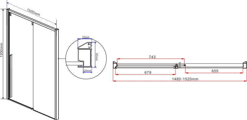 Душевая дверь в нишу Vincea Lugano 150х195 профиль хром стекло прозрачное VDS-1A150CL - 5