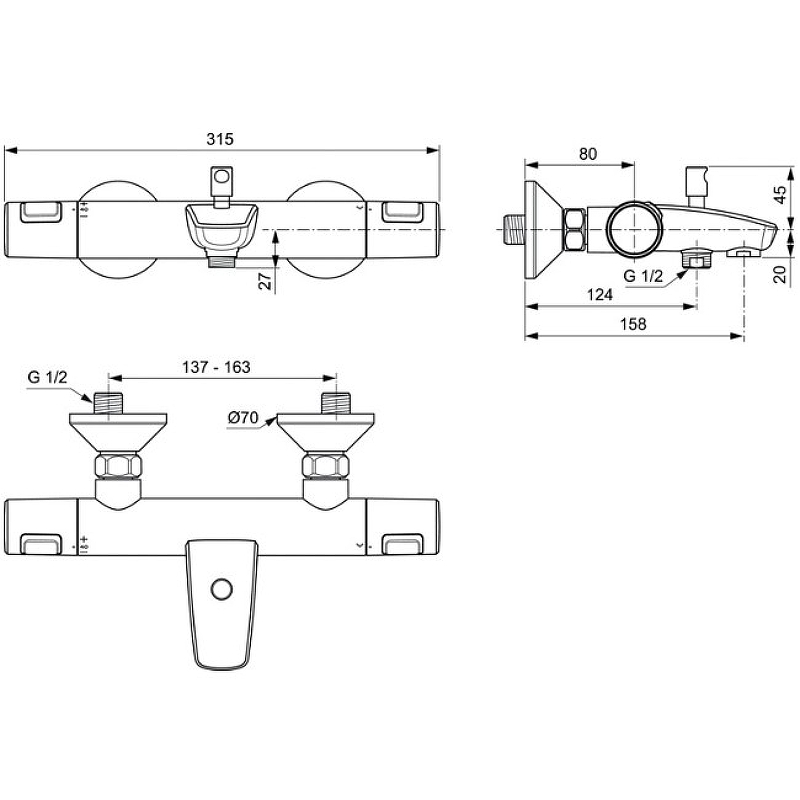 Смеситель для ванны с душем термостатический Ideal Standard Ceratherm хром A7206AA - 1