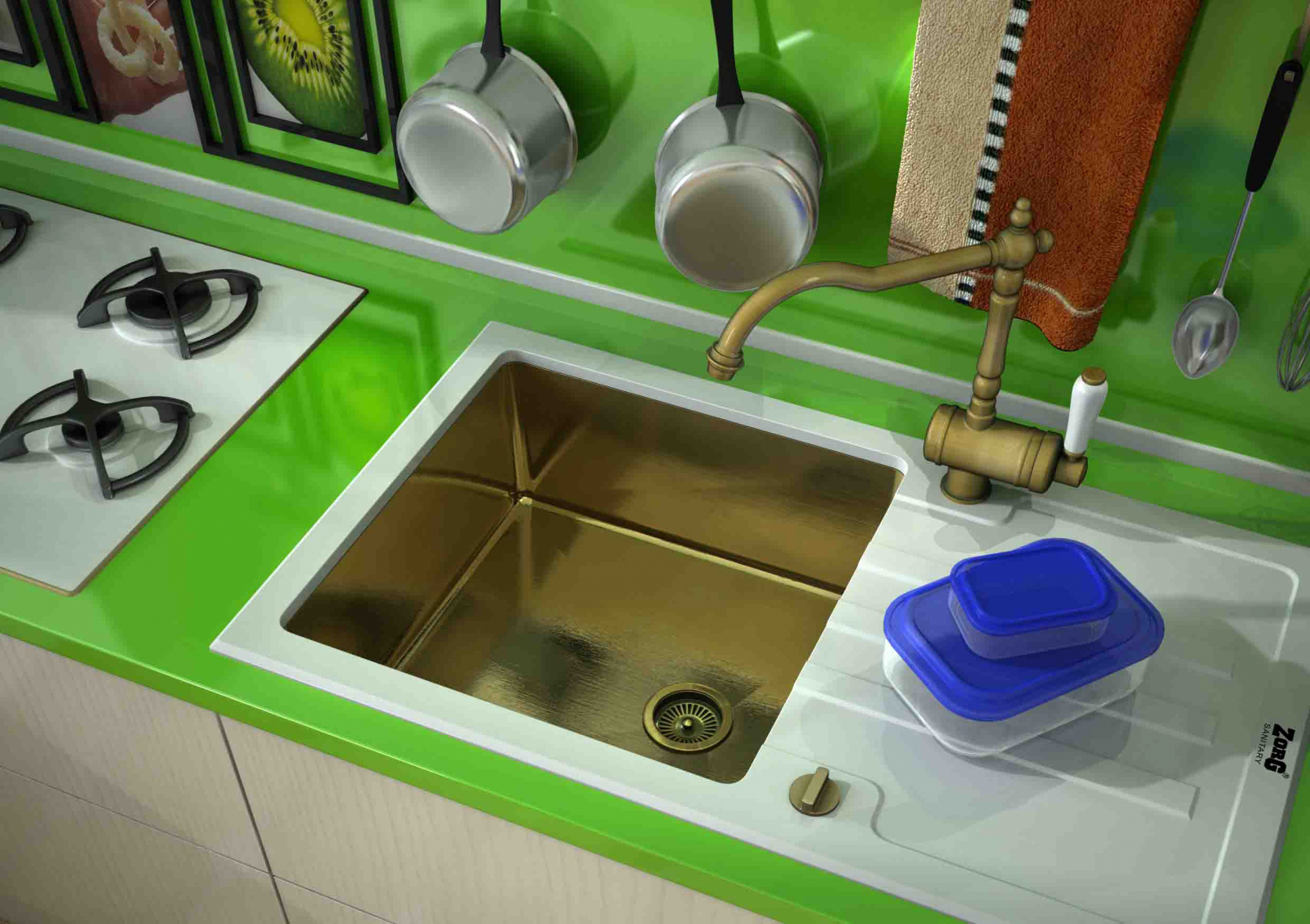 Мойка кухонная Zorg Inox Glass GL-7851-WHITE-BRONZE белое стекло - 1