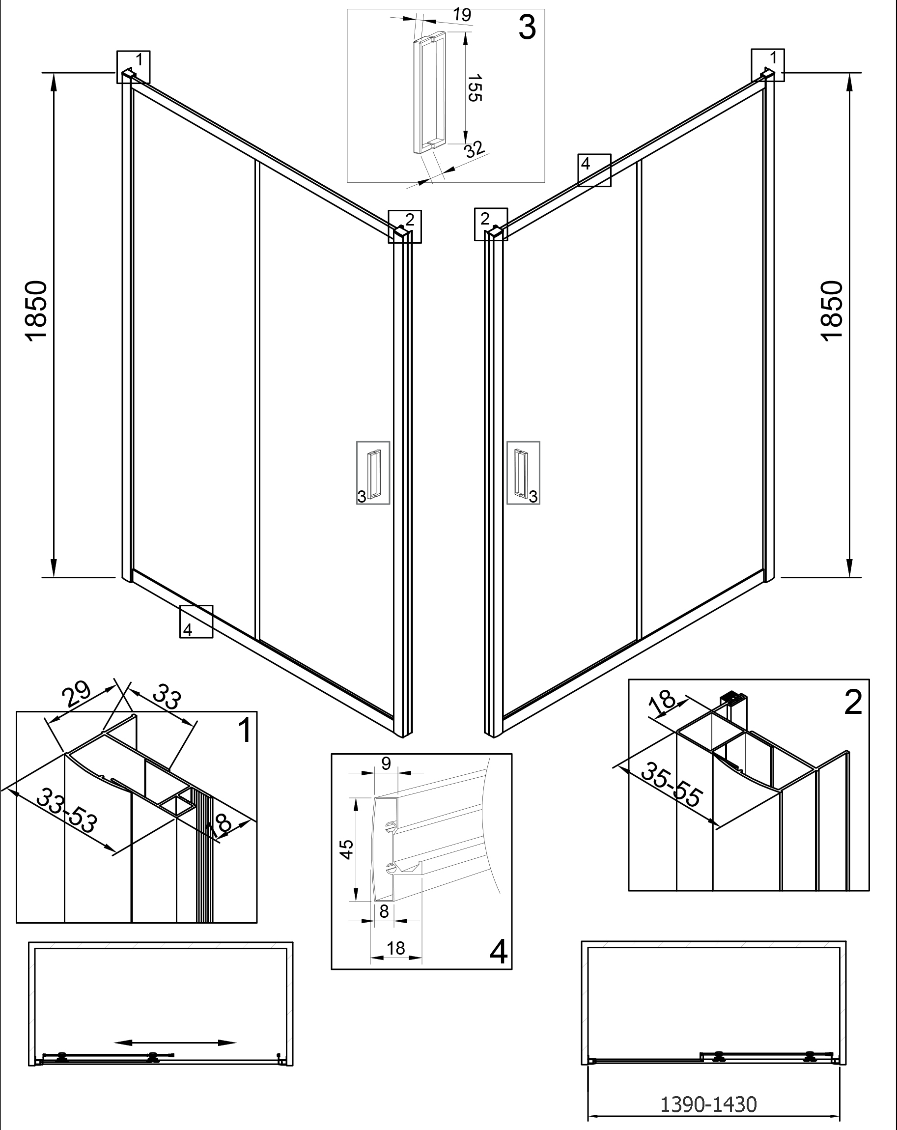 Душевая дверь в нишу Veconi Vianno VN-46 140 см,  профиль хром VN46-140-01-C5 - 1