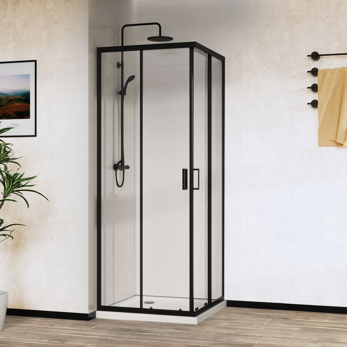 Душевой уголок Vincea City 100х80 профиль черный стекло прозрачное VSS-5CT8010CLB - 1