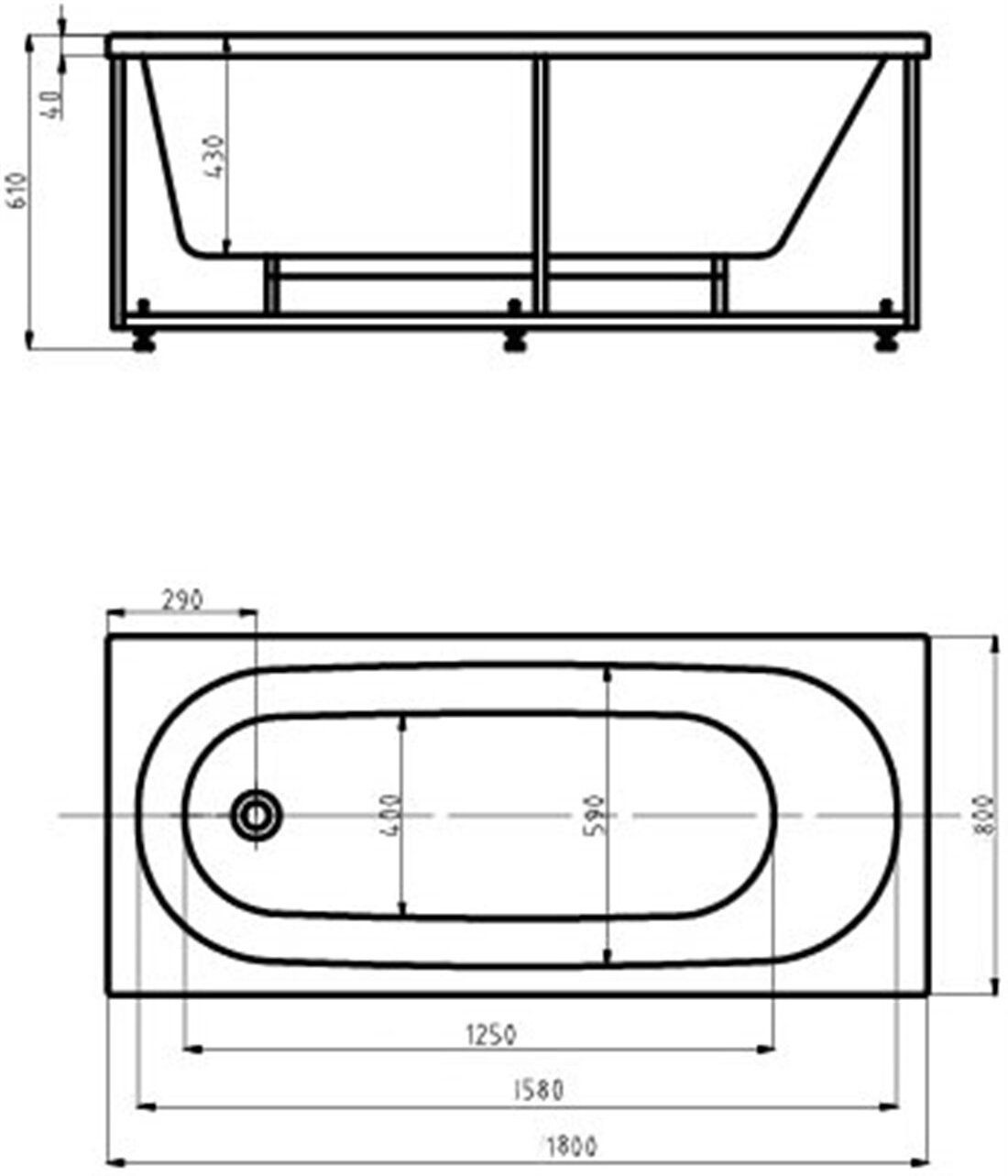 Акриловая ванна Aquatek Оберон 180x80 см OBR180-0000008, белый - 1