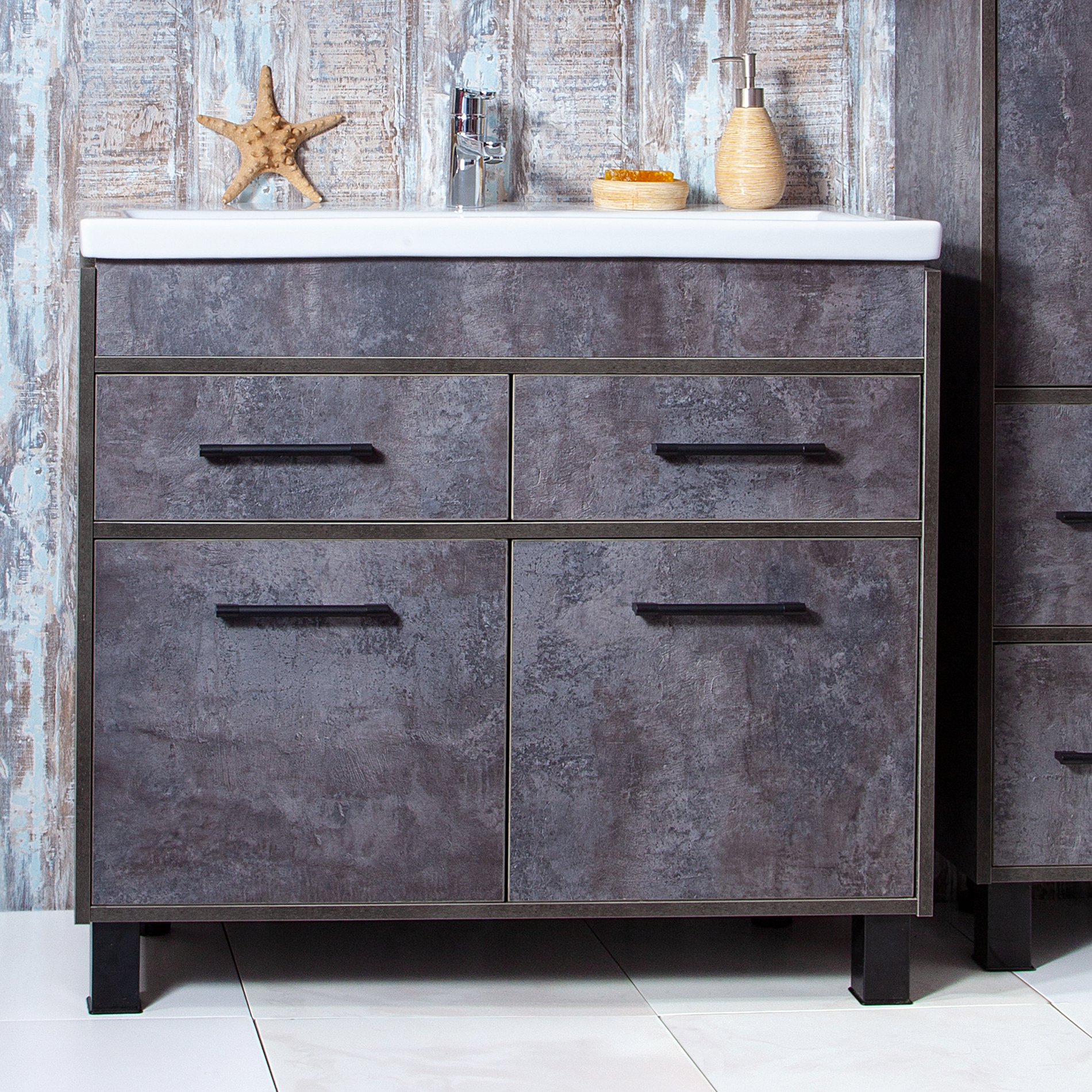 Тумба с раковиной Бриклаер Чили 90 цемент - 0