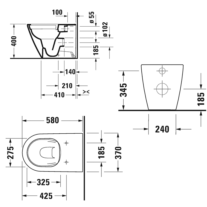DURAVIT (D-Neo Rimless) Унитаз приставной 370 x 580 мм, белый 2003090000 - 1