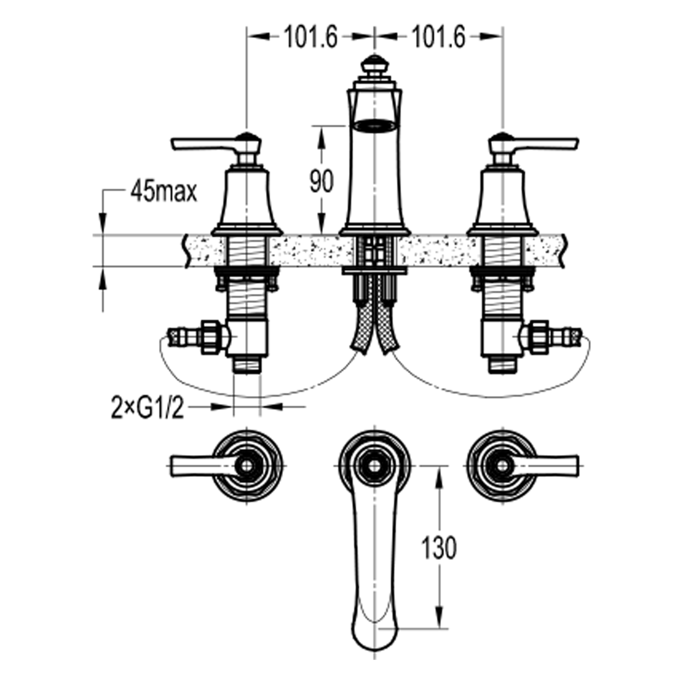 Swedbe Terracotta Art Смеситель для раковины на 3 отверстия, 2503 - 1