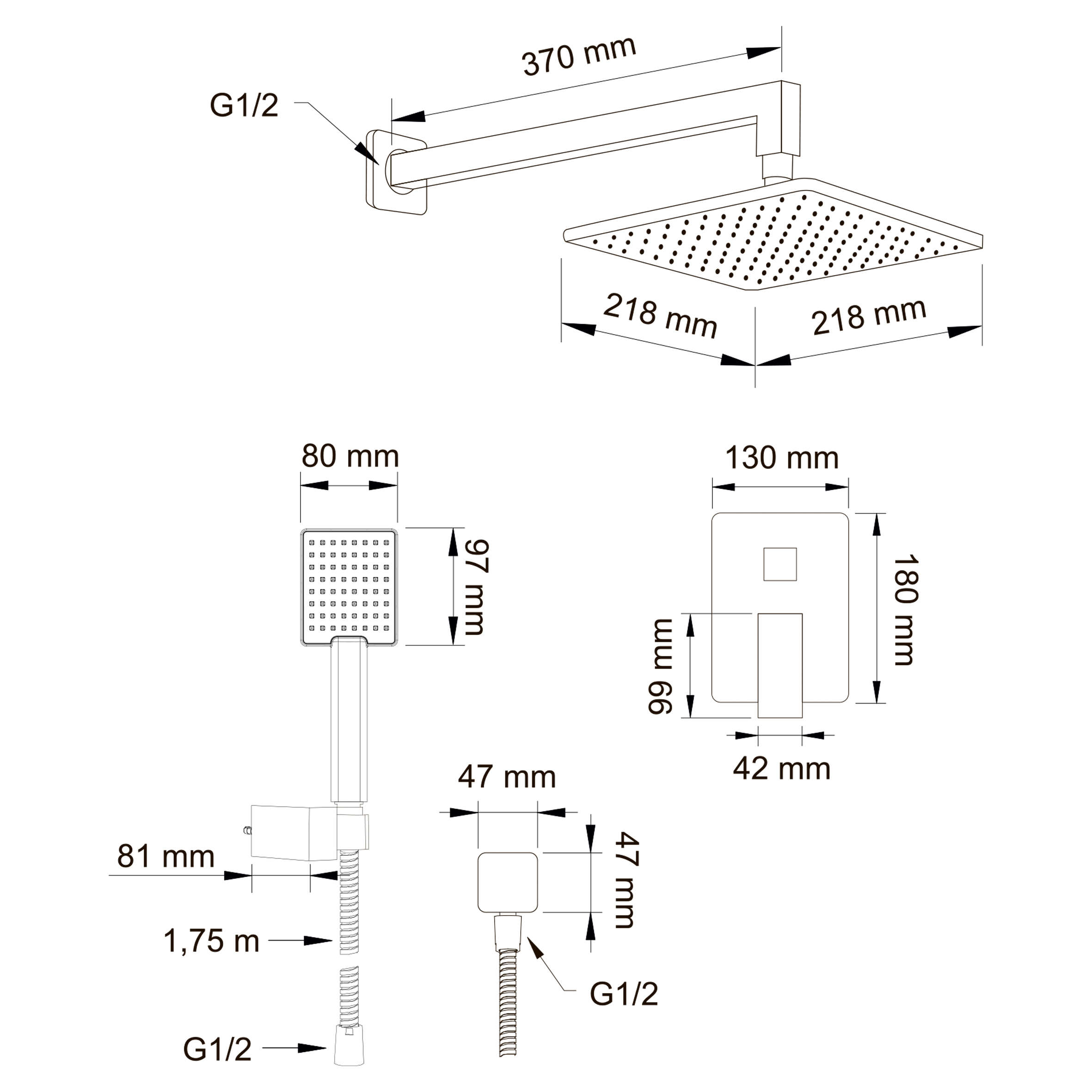 Swedbe Platta Душевой комплект со встроенным смесителем и верхним душем 5540 - 6