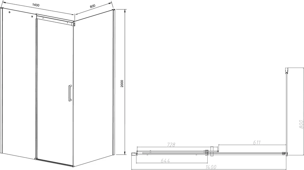 Душевой уголок Vincea Dice 140х80 профиль хром стекло прозрачное VSR-4D8014CL - 3