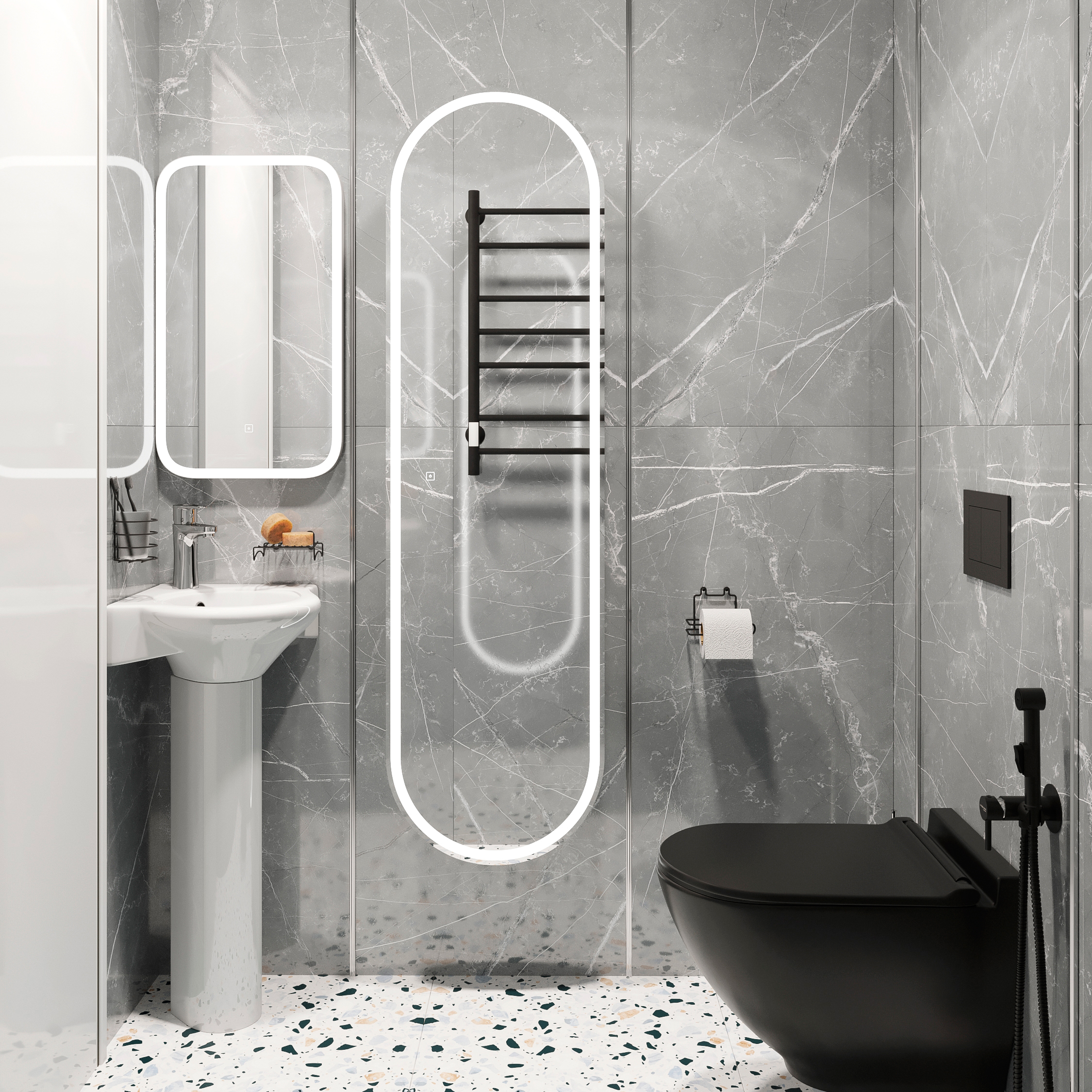 Комплект  Раковина DIWO Псков 0100 угловая + Зеркало DIWO Псков 40 с подсветкой + Сифон для раковины Wirquin Минор с отводом для стиральной машины + П 550542 - 2