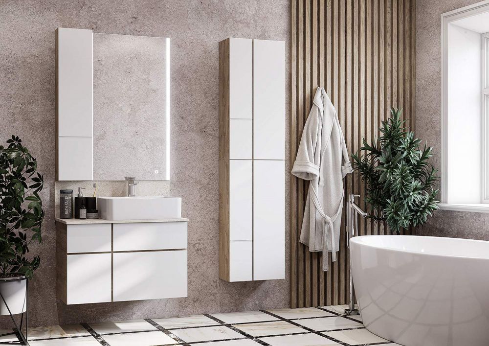 Тумба с раковиной Mila 50 и столешницей Aquaton Мишель 100 белый-светлое дерево 1A2441K3MIDU0 - 3