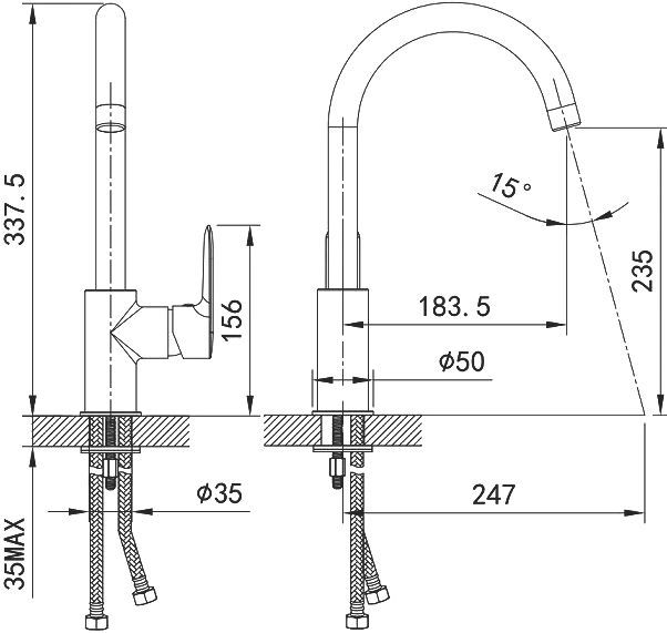 Смеситель для кухни, сатин, Cuba, IDDIS, CU1BNJ0i05 - 1