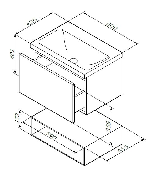 M90OHX0600WG GEM, Open-space для базы, подвесной, 60 см, цвет: белый, глянец - 1