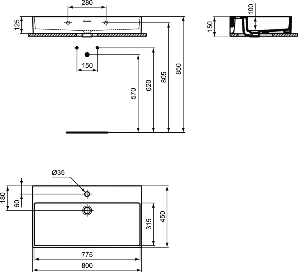 Раковина накладная Ideal Standard Extra 80 белый T372901 - 4